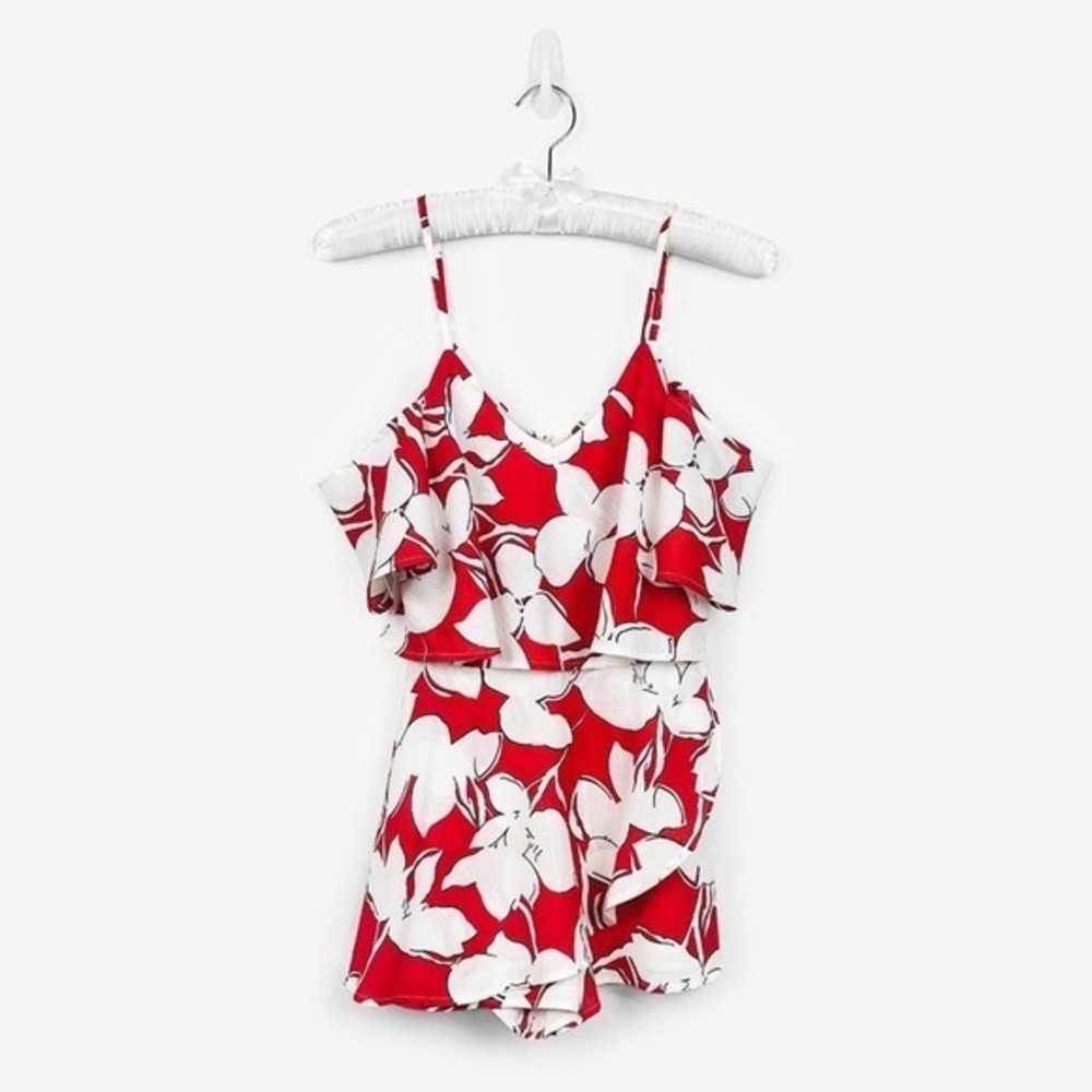 J.O.A. Akela Floral Romper Size XS Red White Floral Boho Summer